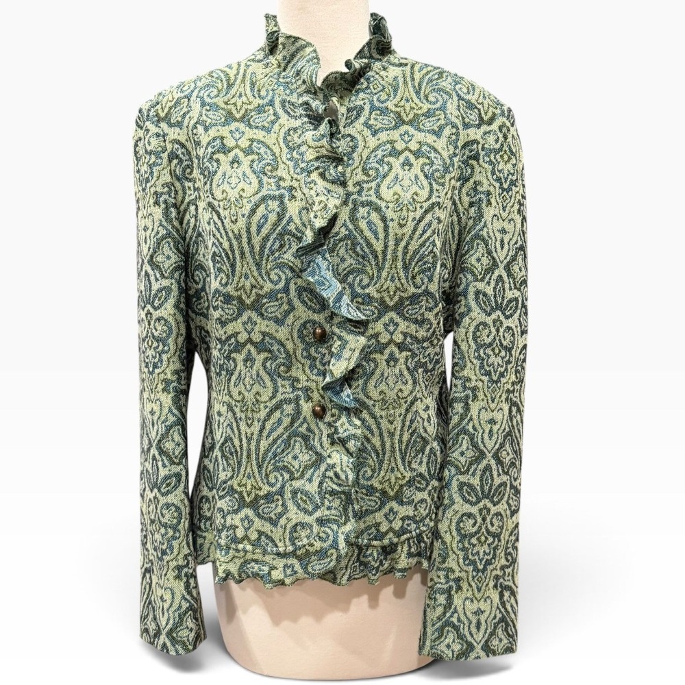 Giorgio Grati Paisley Jacket XL Green Blue Paisley Ruffled Blazer Boho Eclectic